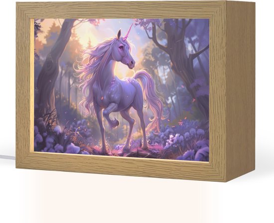 Nachtlampje 20x15 cm - Kinder lampje - Eenhoorn - Paars - Sprookje - Fantasy dier - Tafellamp kinderkamer - Slaapkamer lamp - Bedlamp kinderen - Kinderlampje stopcontact - Wandlamp babykamer - Nachtlampjes van Merkloos