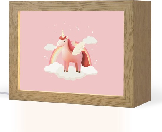 Nachtlampje 20x15 cm - Kinder lampje - Eenhoorn - Vleugels - Roze - Regenboog - Tafellamp kinderkamer - Slaapkamer lamp - Bedlamp kinderen - Kinderlampje stopcontact - Wandlamp babykamer - Nachtlampjes van Merkloos