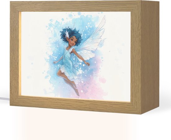 Nachtlampje 20x15 cm - Kinder lampje - Elf - Blauw - Magie - Roze - Tafellamp kinderkamer - Slaapkamer lamp - Bedlamp kinderen - Kinderlampje stopcontact - Wandlamp babykamer - Nachtlampjes van Savemy.