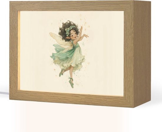 Nachtlampje 20x15 cm - Kinder lampje - Fee - Groen - Magie - Tafellamp kinderkamer - Slaapkamer lamp - Bedlamp kinderen - Kinderlampje stopcontact - Wandlamp babykamer - Nachtlampjes van OnlyWow