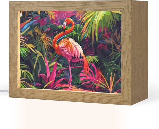 Nachtlampje 20x15 cm - Kinder lampje - Flamingo - Tropisch - Dier - Bladeren - Tafellamp kinderkamer - Slaapkamer lamp - Bedlamp kinderen - Kinderlampje stopcontact - Wandlamp babykamer - Nachtlampjes van Merkloos