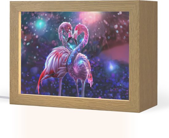 Nachtlampje 20x15 cm - Kinder lampje - Flamingo's - Dieren - Ruimte - Galaxy - Tafellamp kinderkamer - Slaapkamer lamp - Bedlamp kinderen - Kinderlampje stopcontact - Wandlamp babykamer - Nachtlampjes van Merkloos