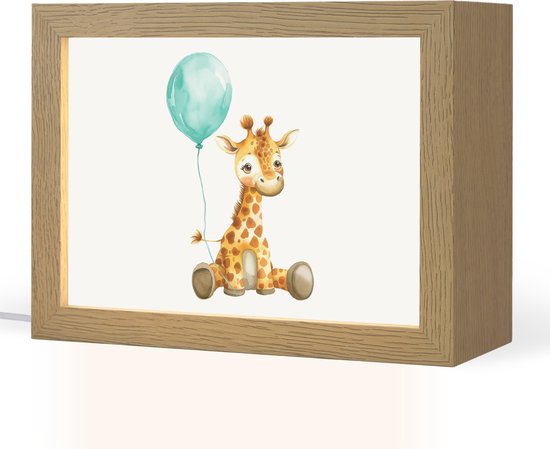 Nachtlampje 20x15 cm - Kinder lampje - Giraf - Baby - Dieren - Blauwe ballon - Tafellamp kinderkamer - Slaapkamer lamp - Bedlamp kinderen - Kinderlampje stopcontact - Wandlamp babykamer - Nachtlampjes van Merkloos