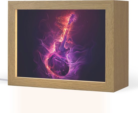 Nachtlampje 20x15 cm - Kinder lampje - Gitaar - Muziek - Rook - Paars - Tafellamp kinderkamer - Slaapkamer lamp - Bedlamp kinderen - Kinderlampje stopcontact - Wandlamp babykamer - Nachtlampjes van Merkloos