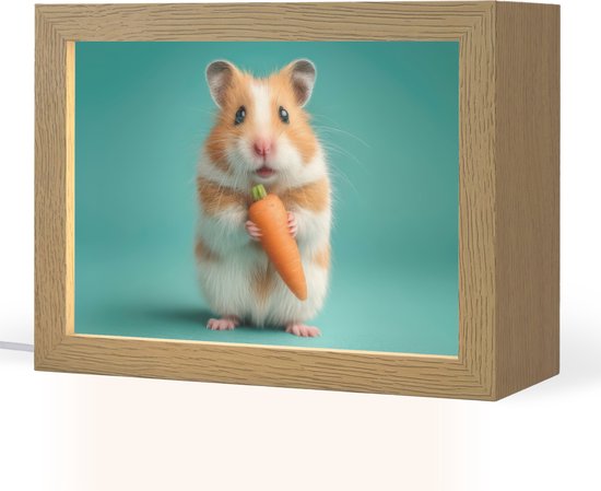 Nachtlampje 20x15 cm - Kinder lampje - Hamster - Wortel - Blauw - Tafellamp kinderkamer - Slaapkamer lamp - Bedlamp kinderen - Kinderlampje stopcontact - Wandlamp babykamer - Nachtlampjes van Merkloos