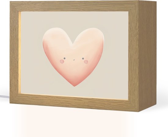 Nachtlampje 20x15 cm - Kinder lampje - Hart - Gezicht - Roze - Tafellamp kinderkamer - Slaapkamer lamp - Bedlamp kinderen - Kinderlampje stopcontact - Wandlamp babykamer - Nachtlampjes van Merkloos