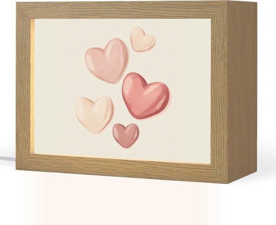 Nachtlampje 20x15 cm - Kinder lampje - Harten - Rood - Roze - Zwevend - Tafellamp kinderkamer - Slaapkamer lamp - Bedlamp kinderen - Kinderlampje stopcontact - Wandlamp babykamer - Nachtlampjes van Merkloos