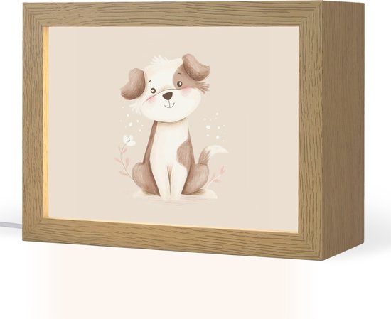 Nachtlampje 20x15 cm - Kinder lampje - Hond - Gevlekt - Bruin - Tafellamp kinderkamer - Slaapkamer lamp - Bedlamp kinderen - Kinderlampje stopcontact - Wandlamp babykamer - Nachtlampjes