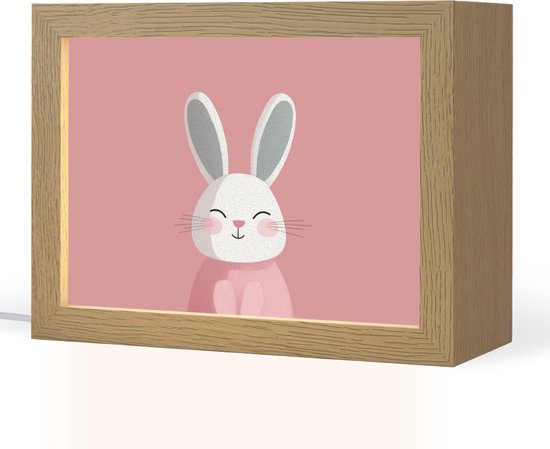 Nachtlampje 20x15 cm - Kinder lampje - Illustratie - Konijn - Roze - Minimalistisch - Tafellamp kinderkamer - Slaapkamer lamp - Bedlamp kinderen - Kinderlampje stopcontact - Wandlamp babykamer - Nachtlampjes