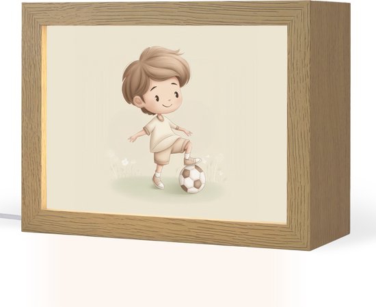 Nachtlampje 20x15 cm - Kinder lampje - Jongen - Voetbal - Bruin - Minimalistisch - Tafellamp kinderkamer - Slaapkamer lamp - Bedlamp kinderen - Kinderlampje stopcontact - Wandlamp babykamer - Nachtlampjes van Merkloos