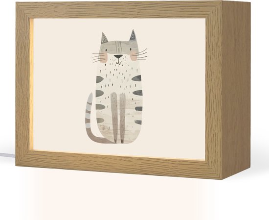 Nachtlampje 20x15 cm - Kinder lampje - Kat - Dieren - Beige - Tafellamp kinderkamer - Slaapkamer lamp - Bedlamp kinderen - Kinderlampje stopcontact - Wandlamp babykamer - Nachtlampjes