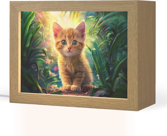Nachtlampje 20x15 cm - Kinder lampje - Kat - Huisdier - Natuur - Tafellamp kinderkamer - Slaapkamer lamp - Bedlamp kinderen - Kinderlampje stopcontact - Wandlamp babykamer - Nachtlampjes van Merkloos