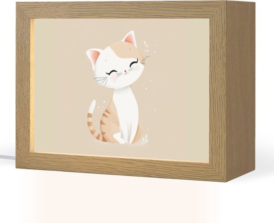 Nachtlampje 20x15 cm - Kinder lampje - Kat - Kitten - Beige - Tafellamp kinderkamer - Slaapkamer lamp - Bedlamp kinderen - Kinderlampje stopcontact - Wandlamp babykamer - Nachtlampjes