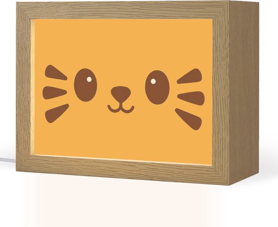 Nachtlampje 20x15 cm - Kinder lampje - Kat - Simplistisch - Oranje - Vrolijk - Tafellamp kinderkamer - Slaapkamer lamp - Bedlamp kinderen - Kinderlampje stopcontact - Wandlamp babykamer - Nachtlampjes van Merkloos