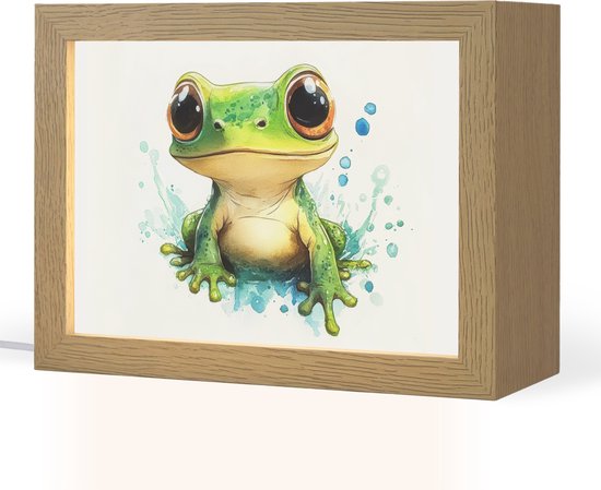 Nachtlampje 20x15 cm - Kinder lampje - Kikker - Groen - Water - Dieren - Tafellamp kinderkamer - Slaapkamer lamp - Bedlamp kinderen - Kinderlampje stopcontact - Wandlamp babykamer - Nachtlampjes van Merkloos