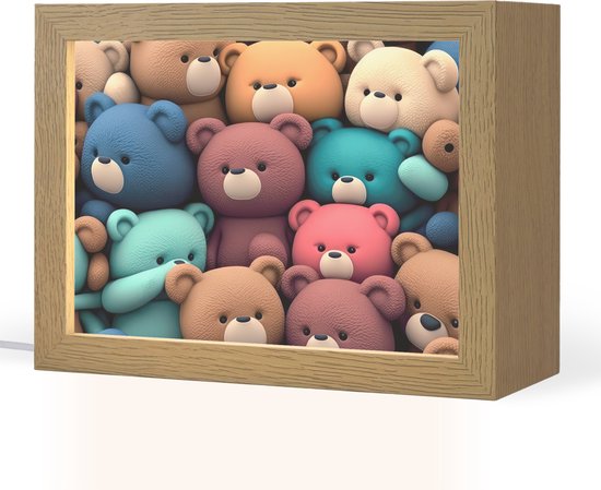 Nachtlampje 20x15 cm - Kinder lampje - Knuffelbeer - Knuffel - Roze - Blauw - Bruin - Kind - Tafellamp kinderkamer - Slaapkamer lamp - Bedlamp kinderen - Kinderlampje stopcontact - Wandlamp babykamer - Nachtlampjes van Merkloos