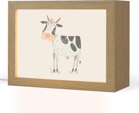 Nachtlampje 20x15 cm - Kinder lampje - Koe - Boerderij dier - Dieren - Pastel kleuren - Tafellamp kinderkamer - Slaapkamer lamp - Bedlamp kinderen - Kinderlampje stopcontact - Wandlamp babykamer - Nachtlampjes van Merkloos