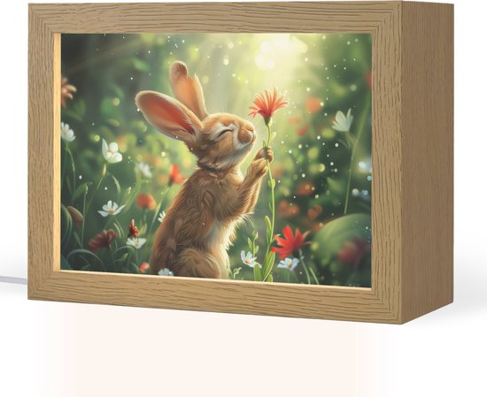 Nachtlampje 20x15 cm - Kinder lampje - Konijn - Dieren - Bloemen - Natuur - Tafellamp kinderkamer - Slaapkamer lamp - Bedlamp kinderen - Kinderlampje stopcontact - Wandlamp babykamer - Nachtlampjes van Merkloos
