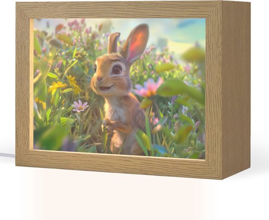 Nachtlampje 20x15 cm - Kinder lampje - Konijn - Dieren - Natuur - Tafellamp kinderkamer - Slaapkamer lamp - Bedlamp kinderen - Kinderlampje stopcontact - Wandlamp babykamer - Nachtlampjes van Merkloos