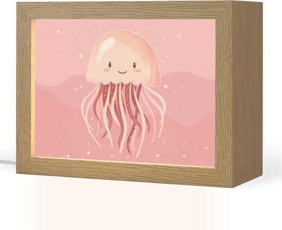 Nachtlampje 20x15 cm - Kinder lampje - Kwal - Zeedieren - Roze - Onderwater - Tafellamp kinderkamer - Slaapkamer lamp - Bedlamp kinderen - Kinderlampje stopcontact - Wandlamp babykamer - Nachtlampjes van Merkloos
