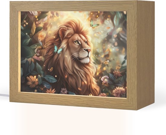 Nachtlampje 20x15 cm - Kinder lampje - Leeuw - Dieren - Bloemen - Jungle - Tafellamp kinderkamer - Slaapkamer lamp - Bedlamp kinderen - Kinderlampje stopcontact - Wandlamp babykamer - Nachtlampjes van Merkloos