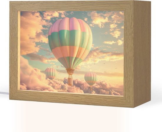 Nachtlampje 20x15 cm - Kinder lampje - Luchtballon - Dromen - Wolken - Lucht - Tafellamp kinderkamer - Slaapkamer lamp - Bedlamp kinderen - Kinderlampje stopcontact - Wandlamp babykamer - Nachtlampjes