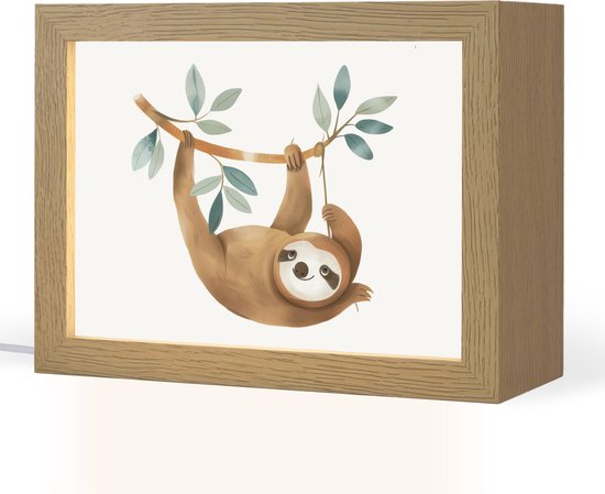 Nachtlampje 20x15 cm - Kinder lampje - Luiaard - Dier - Jungle dieren - Tafellamp kinderkamer - Slaapkamer lamp - Bedlamp kinderen - Kinderlampje stopcontact - Wandlamp babykamer - Nachtlampjes
