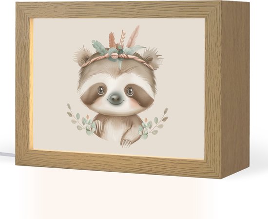 Nachtlampje 20x15 cm - Kinder lampje - Luiaard - Dieren - Bohemian - Boho - Tafellamp kinderkamer - Slaapkamer lamp - Bedlamp kinderen - Kinderlampje stopcontact - Wandlamp babykamer - Nachtlampjes