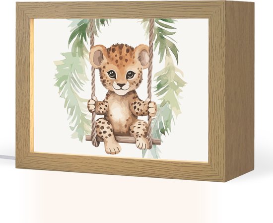 Nachtlampje 20x15 cm - Kinder lampje - Luipaard - Dier - Kinderen - Jungle - Tafellamp kinderkamer - Slaapkamer lamp - Bedlamp kinderen - Kinderlampje stopcontact - Wandlamp babykamer - Nachtlampjes