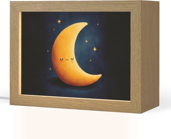 Nachtlampje 20x15 cm - Kinder lampje - Maan - Geel - Sterren - Gezichtje - Tafellamp kinderkamer - Slaapkamer lamp - Bedlamp kinderen - Kinderlampje stopcontact - Wandlamp babykamer - Nachtlampjes van Merkloos