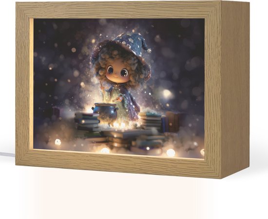 Nachtlampje 20x15 cm - Kinder lampje - Meisje - Toveren - Sterren - Paars - Tafellamp kinderkamer - Slaapkamer lamp - Bedlamp kinderen - Kinderlampje stopcontact - Wandlamp babykamer - Nachtlampjes van Merkloos