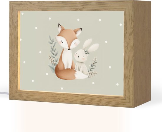 Nachtlampje 20x15 cm - Kinder lampje - Minimalistisch - Dieren - Bladeren - Stippen - Tafellamp kinderkamer - Slaapkamer lamp - Bedlamp kinderen - Kinderlampje stopcontact - Wandlamp babykamer - Nachtlampjes van Merkloos