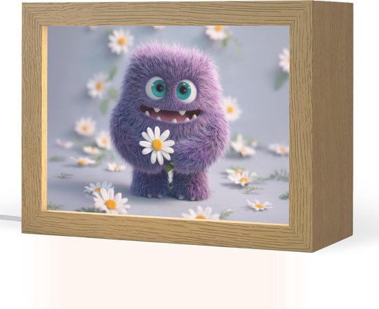 Nachtlampje 20x15 cm - Kinder lampje - Monster - Paars - Madeliefjes - Tafellamp kinderkamer - Slaapkamer lamp - Bedlamp kinderen - Kinderlampje stopcontact - Wandlamp babykamer - Nachtlampjes van QAZQA