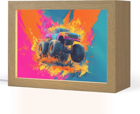 Nachtlampje 20x15 cm - Kinder lampje - Monstertruck - Abstract - Verfspatten - Kleurrijk - Tafellamp kinderkamer - Slaapkamer lamp - Bedlamp kinderen - Kinderlampje stopcontact - Wandlamp babykamer - Nachtlampjes