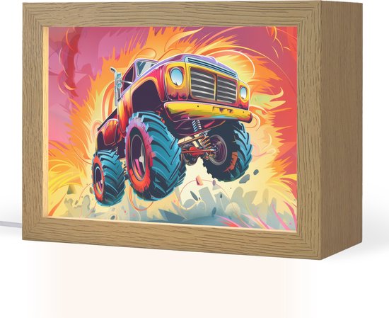 Nachtlampje 20x15 cm - Kinder lampje - Monstertruck - Auto - Jongens - Kleurrijk - Tafellamp kinderkamer - Slaapkamer lamp - Bedlamp kinderen - Kinderlampje stopcontact - Wandlamp babykamer - Nachtlampjes van Merkloos