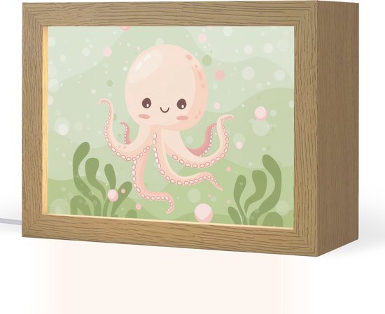 Nachtlampje 20x15 cm - Kinder lampje - Octopus - Zeedieren - Groen - Onderwater - Tafellamp kinderkamer - Slaapkamer lamp - Bedlamp kinderen - Kinderlampje stopcontact - Wandlamp babykamer - Nachtlampjes