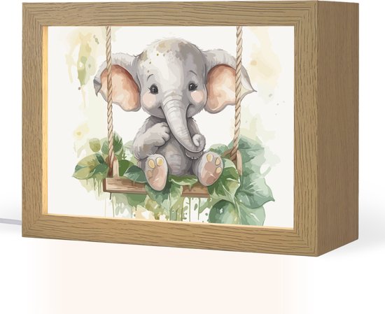 Nachtlampje 20x15 cm - Kinder lampje - Olifant - Dier - Kinderen - Jungle - Tafellamp kinderkamer - Slaapkamer lamp - Bedlamp kinderen - Kinderlampje stopcontact - Wandlamp babykamer - Nachtlampjes