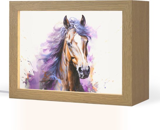 Nachtlampje 20x15 cm - Kinder lampje - Paard - Dieren - Meiden - Paars - Bruin - Tafellamp kinderkamer - Slaapkamer lamp - Bedlamp kinderen - Kinderlampje stopcontact - Wandlamp babykamer - Nachtlampjes van Merkloos