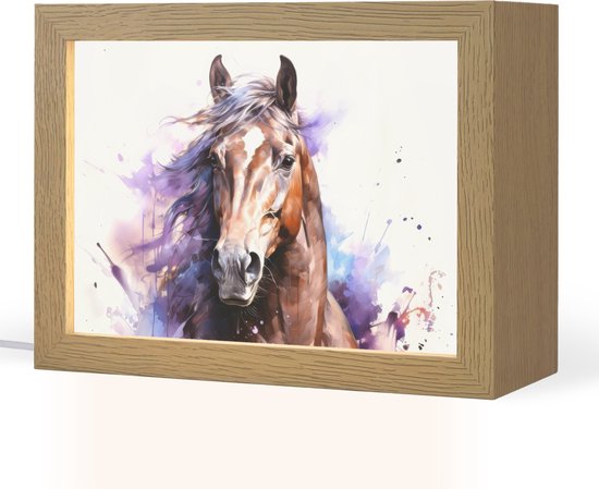 Nachtlampje 20x15 cm - Kinder lampje - Paard - Dieren - Meisjes - Paars - Bruin - Tafellamp kinderkamer - Slaapkamer lamp - Bedlamp kinderen - Kinderlampje stopcontact - Wandlamp babykamer - Nachtlampjes van Merkloos
