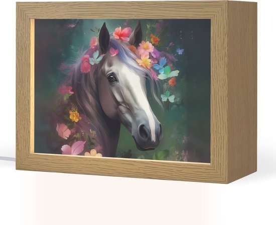Nachtlampje 20x15 cm - Kinder lampje - Paard - Natuur - Bloemen - Bos - Dieren - Tafellamp kinderkamer - Slaapkamer lamp - Bedlamp kinderen - Kinderlampje stopcontact - Wandlamp babykamer - Nachtlampjes van OnlyWow