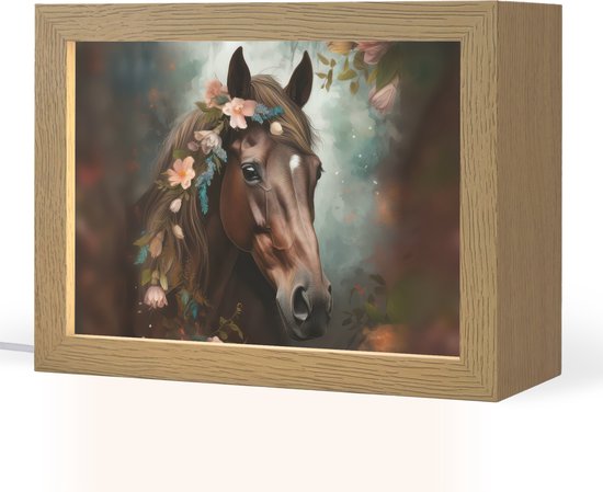 Nachtlampje 20x15 cm - Kinder lampje - Paard - Natuur - Bloemen - Dieren - Bos - Tafellamp kinderkamer - Slaapkamer lamp - Bedlamp kinderen - Kinderlampje stopcontact - Wandlamp babykamer - Nachtlampjes van Merkloos