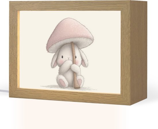 Nachtlampje 20x15 cm - Kinder lampje - Paddenstoel - Konijn - Roze - Tafellamp kinderkamer - Slaapkamer lamp - Bedlamp kinderen - Kinderlampje stopcontact - Wandlamp babykamer - Nachtlampjes van OnlyWow
