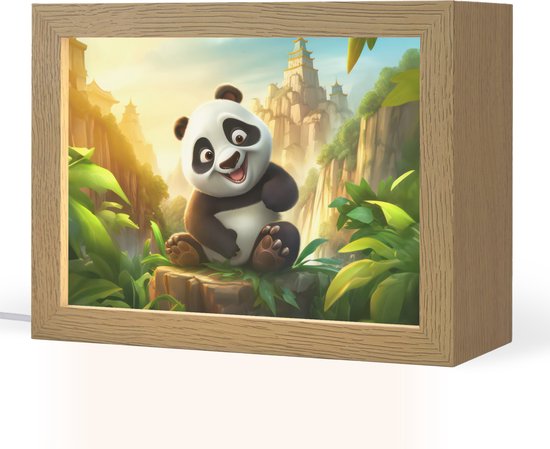 Nachtlampje 20x15 cm - Kinder lampje - Panda - Wilde dieren - Jungle - Jongens - Kinderen - Tafellamp kinderkamer - Slaapkamer lamp - Bedlamp kinderen - Kinderlampje stopcontact - Wandlamp babykamer - Nachtlampjes