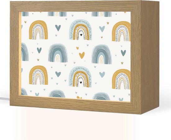 Nachtlampje 20x15 cm - Kinder lampje - Patroon - Regenboog - Hartjes - Tafellamp kinderkamer - Slaapkamer lamp - Bedlamp kinderen - Kinderlampje stopcontact - Wandlamp babykamer - Nachtlampjes van Merkloos