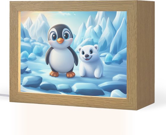 Nachtlampje 20x15 cm - Kinder lampje - Pinguïn - IJsbeer - IJs - Sneeuw - Tafellamp kinderkamer - Slaapkamer lamp - Bedlamp kinderen - Kinderlampje stopcontact - Wandlamp babykamer - Nachtlampjes van Merkloos