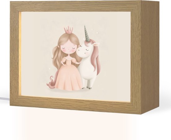Nachtlampje 20x15 cm - Kinder lampje - Prinses - Eenhoorn - Pastel - Tafellamp kinderkamer - Slaapkamer lamp - Bedlamp kinderen - Kinderlampje stopcontact - Wandlamp babykamer - Nachtlampjes van Merkloos