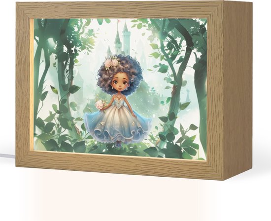 Nachtlampje 20x15 cm - Kinder lampje - Prinses - Kasteel - Meiden - Bloemen - Tafellamp kinderkamer - Slaapkamer lamp - Bedlamp kinderen - Kinderlampje stopcontact - Wandlamp babykamer - Nachtlampjes van DecoAction