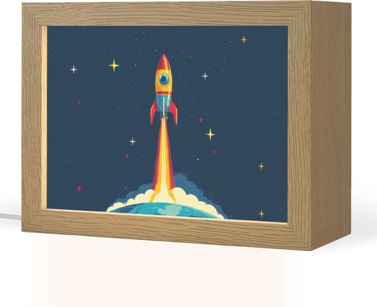 Nachtlampje 20x15 cm - Kinder lampje - Raket - Rookwolken - Ruimte - Tafellamp kinderkamer - Slaapkamer lamp - Bedlamp kinderen - Kinderlampje stopcontact - Wandlamp babykamer - Nachtlampjes