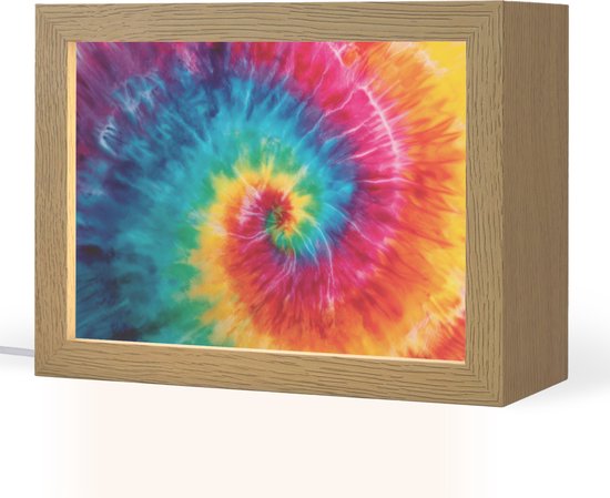 Nachtlampje 20x15 cm - Kinder lampje - Regenboog - Tie dye - Kleurrijk - Blauw - Tafellamp kinderkamer - Slaapkamer lamp - Bedlamp kinderen - Kinderlampje stopcontact - Wandlamp babykamer - Nachtlampjes