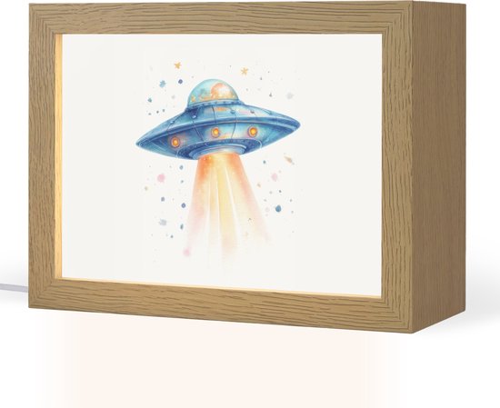 Nachtlampje 20x15 cm - Kinder lampje - Ruimte - Ufo - Sterren - Tafellamp kinderkamer - Slaapkamer lamp - Bedlamp kinderen - Kinderlampje stopcontact - Wandlamp babykamer - Nachtlampjes